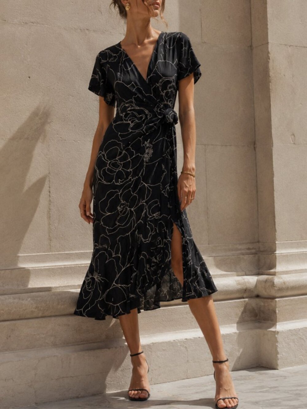 RARE Vintage Gianni Versace Black Floral Wrap Dress